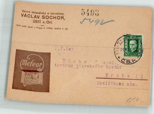 Usti nad Orlici Wildenschwert 1928 KEINE AK Fabrik Handlung Meteor Geschäftskorrespondenz
