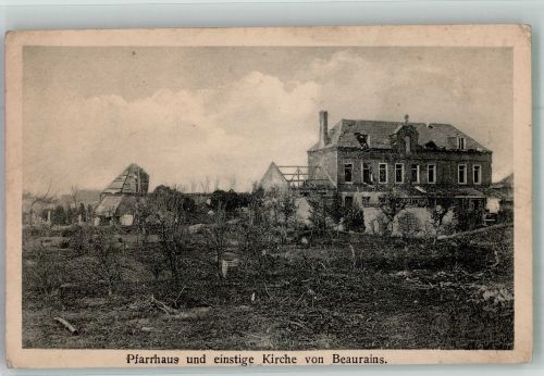 62217 Beaurains 1916 Foto AK Feldpost WK I 19.Res.Div. Trümmer Kirche Pfarrhaus