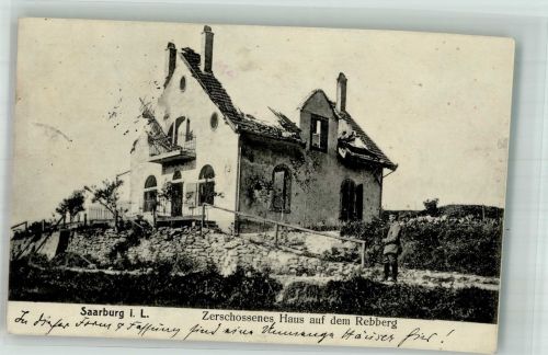 57400 Sarrebourg Saarburg 1915 Foto AK Feldpost WK I Trümmer Haus auf dem Rebberg