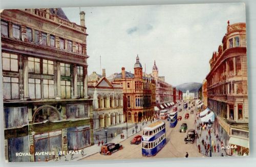 Belfast Künstlerkarte Straßenbahn Auto Royal Avenue