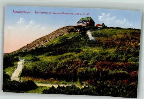 Reifträgerbaude Foto AK Riesengebirge Hüttenstempel