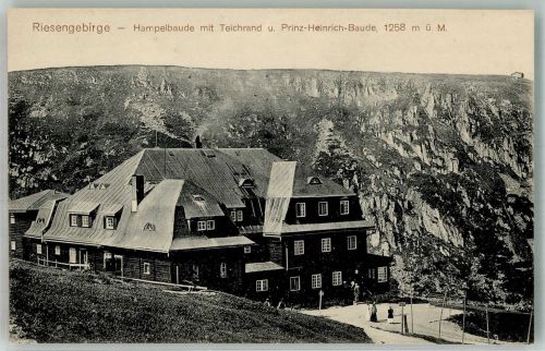 Hampelbaude Foto AK Hüttenstempel Riesengebirge