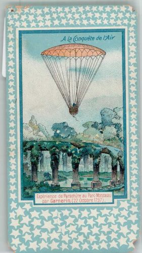 A la Conquete de Air , Ballon Lithographie Mini AK + Eckschäden Ballon Gebrauchsspuren