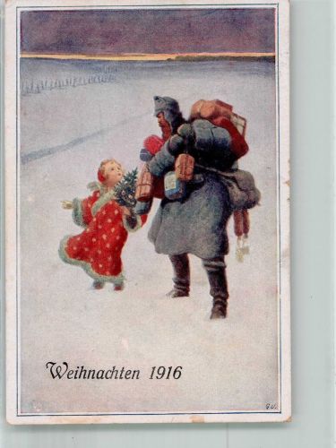 Kriegsweihnachten WK I Engel + Soldat Kriegsfürsorgeamt 1916 Gebrauchsspuren