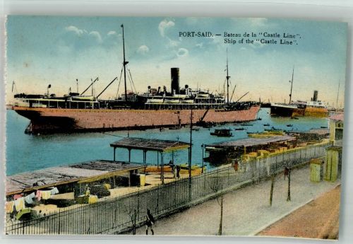 Port Said Foto AK Hafen Dampfschiff Castle Line