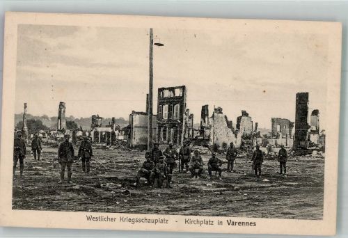 55270 Varennes-en-Argonne 1915 Foto AK Feldpost WK I Gren.Landw.Rgt. 100 Trümmer soldaten Uniform