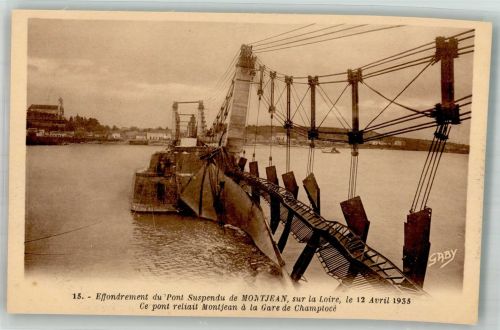 49570 Montjean-sur-Loire Foto AK Katastrophe 1935 Pont Suspendu