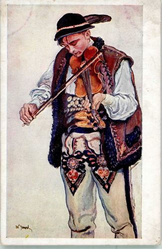 Geiger sign. W. Jarocki : Skrzypek Tracht Polen Künstlerkarte