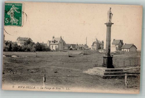 14150 Riva Bella Ouistreham Foto AK Denkmal Säule Marke bildseitig