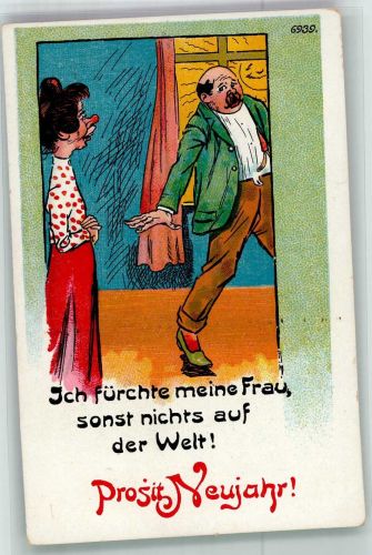 Neujahr Ich fürchte meine Frau sonst nichts auf der Welt Ehe Lithographie