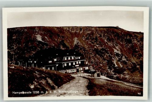 Hampelbaude 1929 Foto AK Hüttenstempel