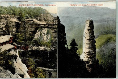 Hrensko Herrnskretschen Foto AK Prebischtor Bergsteiger