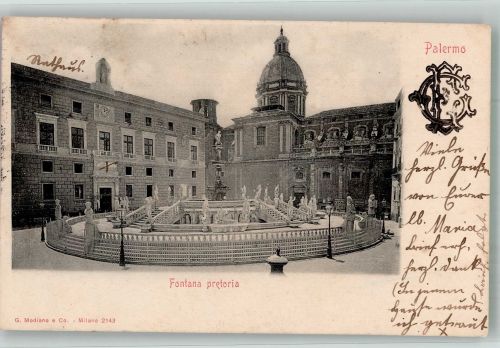 90100 Palermo 1902 Foto AK Denkmal Fontana pretoria