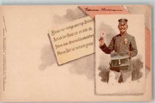 Dialekt Edwin Bormann Humor Hausschatz Postbote Werbung Druckerzeugnis 1899 Lithographie / Künstlerkarte