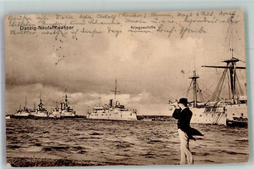 Danzig Gdansk 1914 Foto AK Kriegsschiffe Neufahrwasser