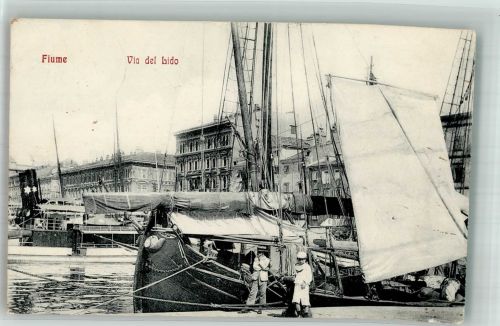 Rijeka Fiume 1907 Foto AK Hafen Segelschiff