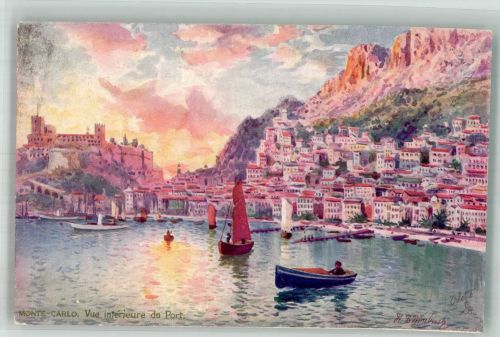 Monte Carlo Lithographie / Künstlerkarte Schloss Hafen Tuck-Karte