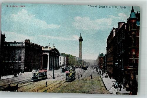 Dublin Foto AK Straßenbahn Denkmal O´Connel Street