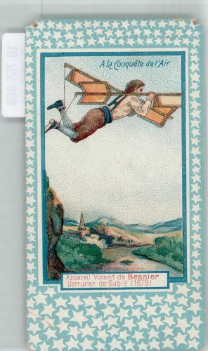A la Conquete de Air Lithographie Mini AK + Eckschäden Flugwesen Gebrauchsspuren