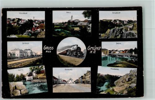 3950 Gmünd Foto AK Eisenbahn Bahnhof Ringplatz