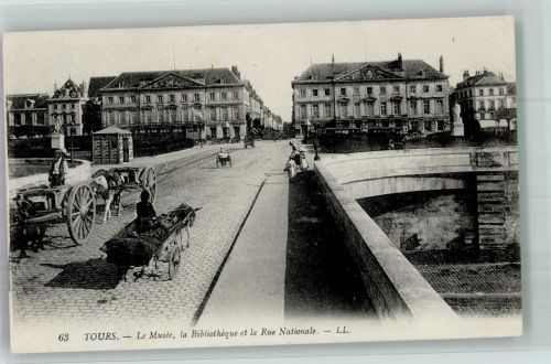 37000 Tours Foto AK Esel- Karren Museum Biblithek Rue Nationale