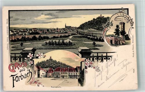 57600 Forbach 1900 Gebrauchsspuren Marktplatz Schloss - Turm Lithographie Bahnpost Metz-Bingen