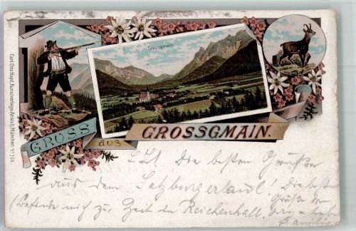 5084 Großgmain 1897 Gebrauchsspuren Gämse Tracht Jäger Lithographie