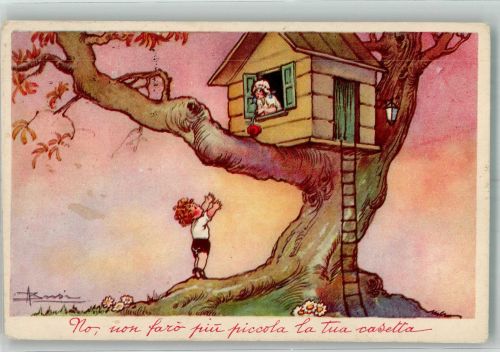 sign. Busi Adolfo Baumhaus für Kinder Kind 1924 Künstlerkarte