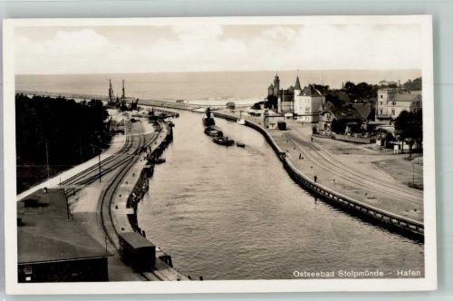 Stolpmünde Ustka 1940 Foto AK Hafen