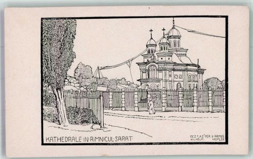 Ramnicu-Sarat Rümmnick AK handgemalt Kirche Feldpost 9.Armee WK I