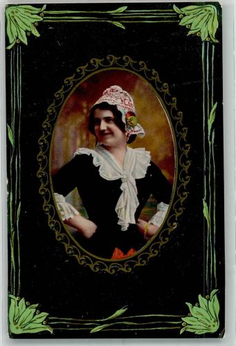 Frau Tracht Jugendstil 1910 Prägedruck