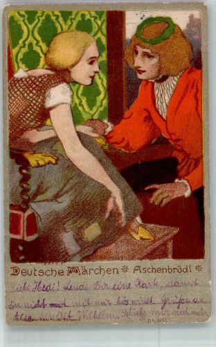 Deutsche Märchen Lithographie Verlag Hubert Köhler Aschenputtel 1905 Gebrauchsspuren