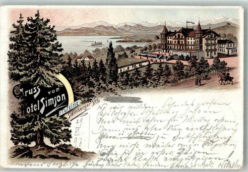 82327 W8132 Tutzing 1897 Lithographie Hotel Simson Starnberger See