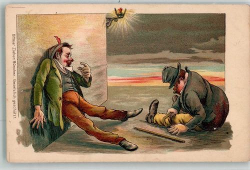 Humor Lithographie Zieher, Ottmar Trinker 1899 Gebrauchsspuren