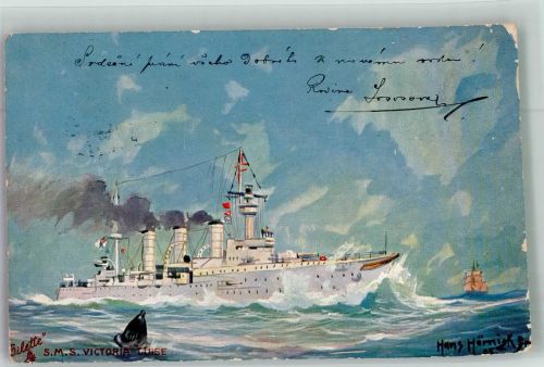sign. Hans Hörnick S.M.S. Victorie Cruise Marine WK I Gebrauchsspuren