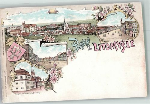 Litomysl Leitomischl Gebrauchsspuren Marktplatz Lithographie beschnitten