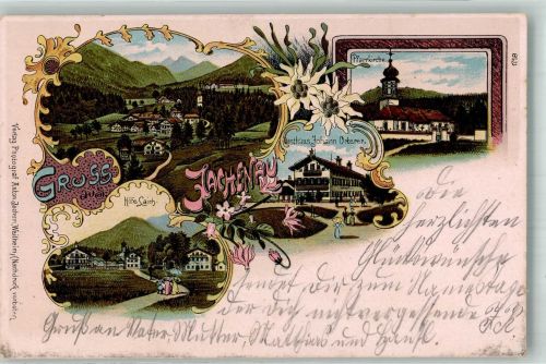83676 W8171 Jachenau 1905 Lithographie Pfarrkirche Gasthaus Orterer Höfe Laich