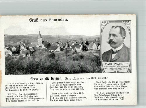73033 W7320 Faurndau Gebrauchsspuren Gedicht Gruß an die Heimat Portrait Carl Wagner Verfasser vom Am Palmsonntag