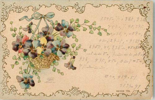 Hornveilchen Korb Jugendstil 1901 Prägedruck
