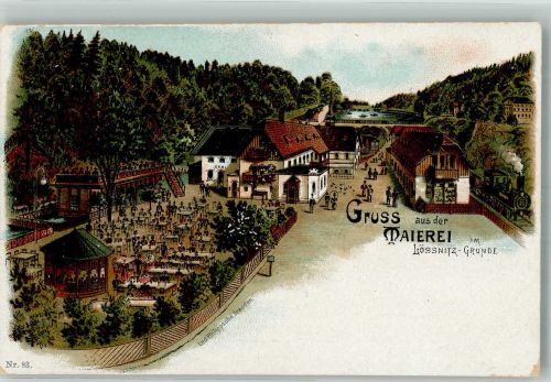 01468 O8101 Lößnitzgrund Lithographie Gasthaus Die Maierei Gartenwirtschaft Pavillon