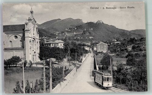 21100 Varese 1908 Foto AK Straßenbahn Kirche Sacro Monte
