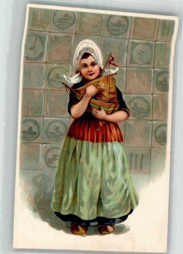 Mädchen Spielzeugboot Trachten Niederlande / Hollandkind 1909 Prägedruck