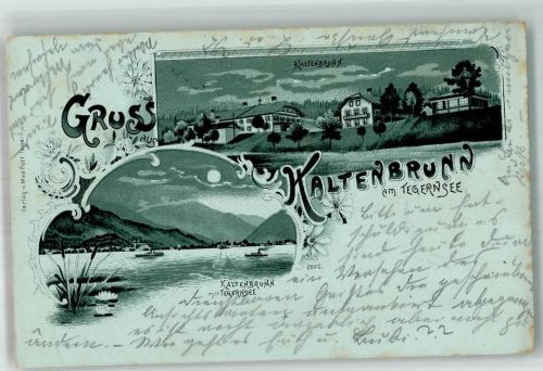 83703 W8184 Kaltenbrunn am Tegernsee 1898 Lithographie / Mondschein Tegernsee