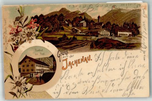 83676 W8171 Jachenau 1905 Lithographie Gasthaus zur Post Edelweiss