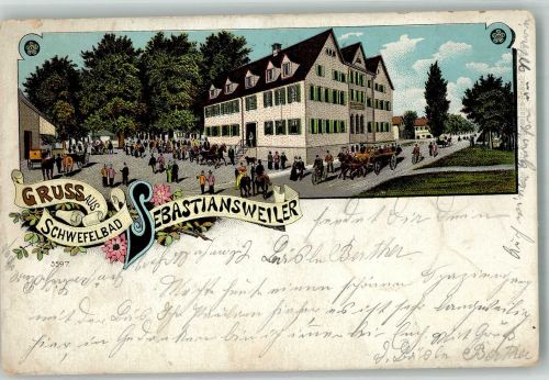 73453 W7083 Sebastiansweiler 1901 Lithographie Gasthaus Sebastiansweiler Pferdekutschwagen