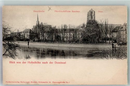 Breslau Wroclaw 1900 Foto AK Dominsel Residenz Dom Kreuzkirche Panoramakarte