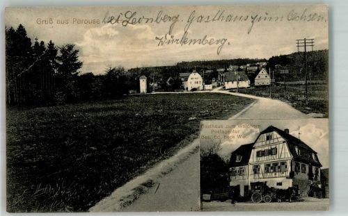 71277 W7255 Perouse , Württ 1918 Gebrauchsspuren Feldweg Gasthaus zum Waldhorn