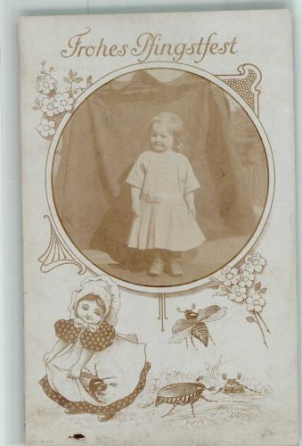 Pfingsten Maikäfer Bild Passepartout Foto Collagen 1912 Privatfoto AK