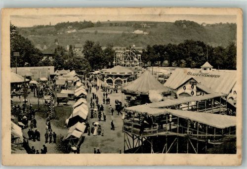 94032 W8390 Passau 1912 Gebrauchsspuren Volksfest Passauer Maidult Festgelände Buden und Fahrgeschäfte Foto AK