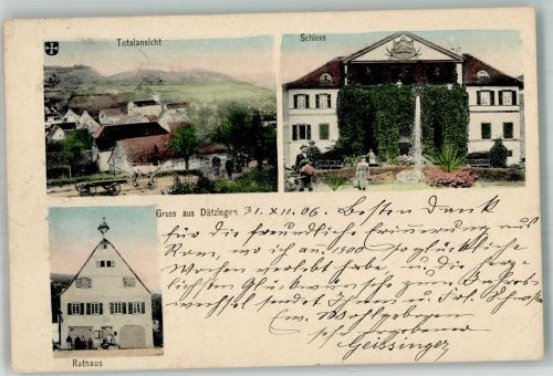 71120 W7043 Dätzingen , Kr Böblingen 1906 Gebrauchsspuren Rathaus Schloss Garten Wasserfontaine Gärtner Stauchung